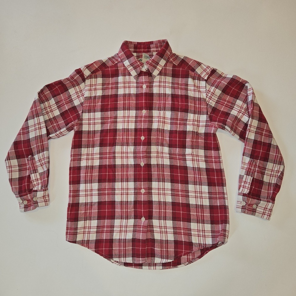 Eddie Bauer Soft Plaid‎ Flannel Shirt Red XS White Country Grunge Collared Check